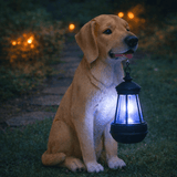 12.9" Solar Dog Garden Statue with Lantern, Weatherproof Resin Outdoor Dog Figurine