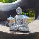 Solar Meditating Buddha Garden Statue with Warm LED Light, Weather-Resistant Resin Zen Sculpture