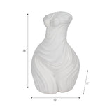 White Ribbed Torso Sculpture, 11" Polyresin Female Form Statue, Modern Tabletop Décor