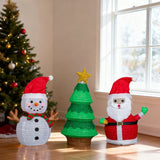 Lighted Snowman, Santa Claus & Christmas Tree Outdoor Decoration with 150 Warm White LED Lights