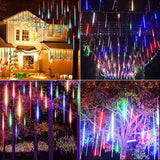 10-Tube 360 LED Meteor Shower Icicle String Lights, 14.44 ft Connectable Outdoor Falling Rain Lights