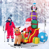 5.9' Christmas Inflatable Santa & Reindeer Sleigh with Penguin, Gift Box & LED Lights