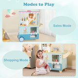 OLAKIDS Wooden Grocery Store Marketplace – Mobile Pretend Shop with Cash Register, Scale & 30 Accessories