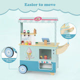 OLAKIDS Wooden Grocery Store Marketplace – Mobile Pretend Shop with Cash Register, Scale & 30 Accessories