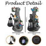 12.3" Solar Dinosaur Eating Gnomes Garden Statue, Sculpture with LED Lantern