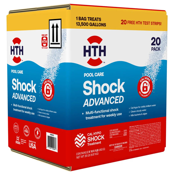 HTH Pool Care Shock Advanced All-in-One 20lb Pool Shock w/ Test Strips ...