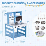 33.5" Double-Sided Wooden Outdoor Mud Kitchen – Water-Tank Faucet, Removable Sink & 8 Cooking Accessories
