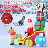 5.9' Christmas Inflatable Santa & Reindeer Sleigh with Penguin, Gift Box & LED Lights