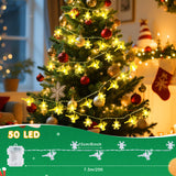 Christmas Deer & Snowflake Fairy String Lights, 24.6 ft 50 LED Battery-Operated Warm White Decorative Lights