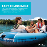 Intex Excursion Inflatable 4 People Boat Set with Oars, Pump, Fishing Rod Holders & Motor Mount Fittings