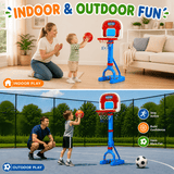 JoyStone 3-in-1 Kids Basketball Hoop and Soccer Goal Set, Adjustable 2'–4.5' with 2 Basketballs, 2 Soccer Balls and Pump
