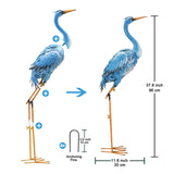38" Large Blue Metal Crane Garden Statue, Standing Heron Outdoor Yard Sculpture