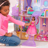 Nearly 4 ft. KidKraft Rainbow Dreamers Unicorn Mermaid Wooden Dollhouse – 3 Levels, Slide, Swing & 15 Accessories
