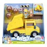 Bluey Dump Truck Playset – Exclusive 2.5" Hard-Hat Bluey & Muddy Bingo, Tilting Bed