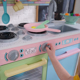 KidKraft Uptown Pastel Wooden Play Kitchen – Chalkboard, Play Phone & See-Through Doors
