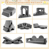 8-Piece OLAKIDS Modular Kids Play Couch – Gray Foam Fort-Building Sectional Sofa