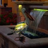 19" Solar Metal Pelican Garden Statue, 3D Glass Outdoor Bird Sculpture