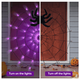 Halloween Spider Web LED Lights 4 Ft, 70 LED Purple Lights with Remote