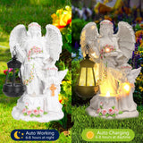 Solar Angel Garden Statue, 12.5" Outdoor Resin Angel Figurine with LED Lantern
