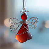 Handmade Sea Glass Angel Christmas Ornament with Silver Wire Wings and Rope Hanger