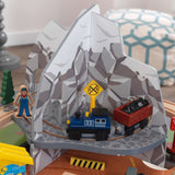 50-Piece KidKraft Rocky Mountain Wooden Train Set & Table – Mountain Tunnels, Rescue Town & Storage