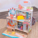 KidKraft Ferris Wheel Fun Beach House Wooden Dollhouse – 360° Two-Sided Play & 19 Accessories