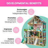 Delta Children Deluxe Maui 60" Wooden Dollhouse for 12" Dolls with 4 Stories, Elevator, Slide, Lights and Sounds
