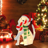 20" H Lighted Christmas Dog Decoration with Candy Cane – White Plush LED Holiday Décor