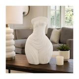 White Ribbed Torso Sculpture, 11" Polyresin Female Form Statue, Modern Tabletop Décor