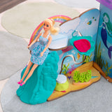 KidKraft Rainbow Dreamers Wooden Waterfall Grotto Dressing Room – Carry Handle, Closet & Doll Accessories
