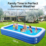 Inflatable Family Swimming Pool, 120" x 72" x 22" Oversized Backyard Pool