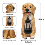 12.9" Solar Dog Garden Statue with Lantern, Weatherproof Resin Outdoor Dog Figurine