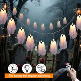 8.2-Foot Halloween Ghost String Lights, 10 Warm LED Floating Ghost Lanterns
