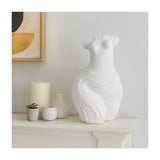 White Ribbed Torso Sculpture, 11" Polyresin Female Form Statue, Modern Tabletop Décor
