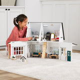 24" Wooden Farmhouse Dollhouse with 34 Accessories and Removable Roof