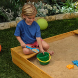 KidKraft Backyard Wooden Sandbox – Built-In Seating & Mesh Cover for Multiple Kids