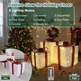 Christmas Lighted Gift Boxes, Set of 3 Battery-Operated Holiday Decorations with 50 LEDs
