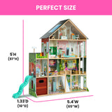 Delta Children Deluxe Maui 60" Wooden Dollhouse for 12" Dolls with 4 Stories, Elevator, Slide, Lights and Sounds