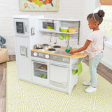 KidKraft Uptown Wooden Play Kitchen – White Modern Pretend Kitchen with Appliances & Toy Phone