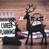 2-Piece Black Resin Reindeer Figurines – Modern Matte Deer Christmas Decorations