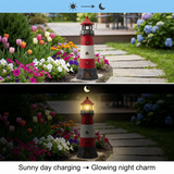 Lumiartisan 12.8" Solar Lighthouse Garden Statue, Red Resin Outdoor Lighthouse Décor