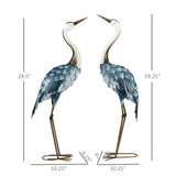 Set of 2 Metal Crane Garden Statues, 28.5" & 29.25" Outdoor Standing Bird Sculptures