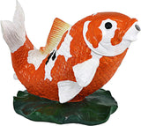 Kohaku Koi Fish Spitter Statue, Resin Garden Fountain Sculpture with Copper Pipe Insert