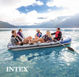 Intex Excursion Inflatable 5 People Boat Set with Oars, Pump, Fishing Rod Holders & Motor Mount Fittings