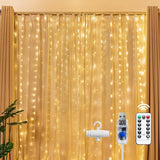 9.8 ft. × 9.8 ft. Warm White LED Curtain Lights – 300 LEDs, USB Power & Remote