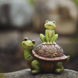 Resin Frog Garden Statue, Waterproof Couple Frogs on Turtle Outdoor Garden Figurine