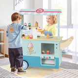 OLAKIDS Wooden Grocery Store Marketplace – Mobile Pretend Shop with Cash Register, Scale & 30 Accessories