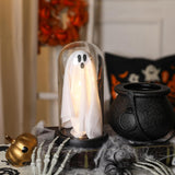 Halloween Light-Up Ghost Cloche Decoration 8.3", Handmade LED Tabletop Decor
