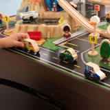 KidKraft Metropolis Wooden Train Set & Table – Elevated Track, Magnetic Train & Storage Drawer, Espresso