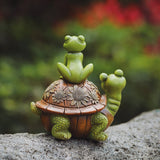 Resin Frog Garden Statue, Waterproof Couple Frogs on Turtle Outdoor Garden Figurine